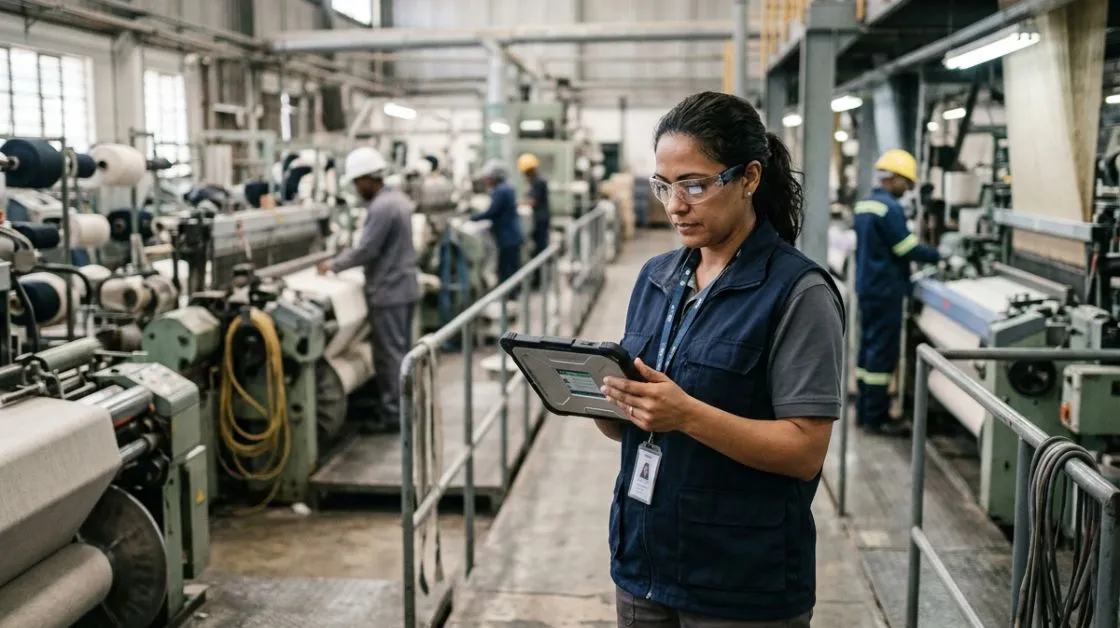 Worker at textile manufacturing facility